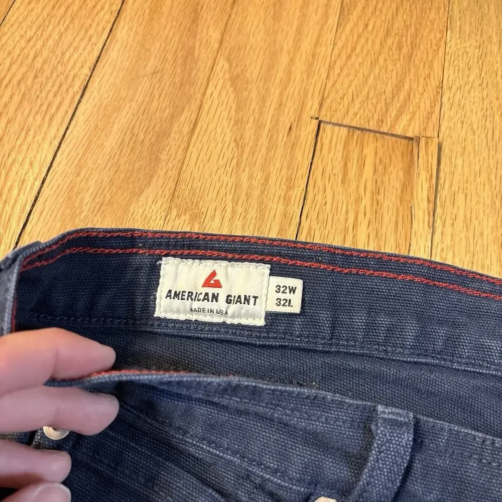 American Giant Roughneck Canvas Pants Navy Blue 32x32 (Fits 31x30) Straight USA